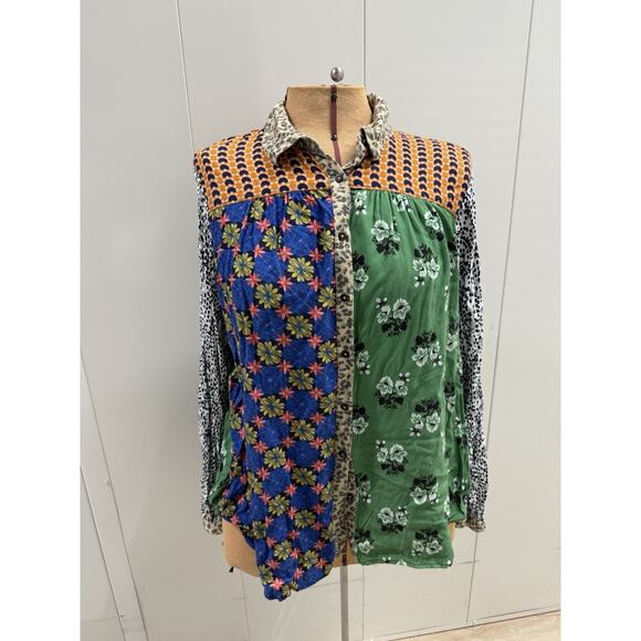 Maeve Tops - Anthropologie Maeve Fern Shirt Size 1X Mixed Print Colored Button Down Floral